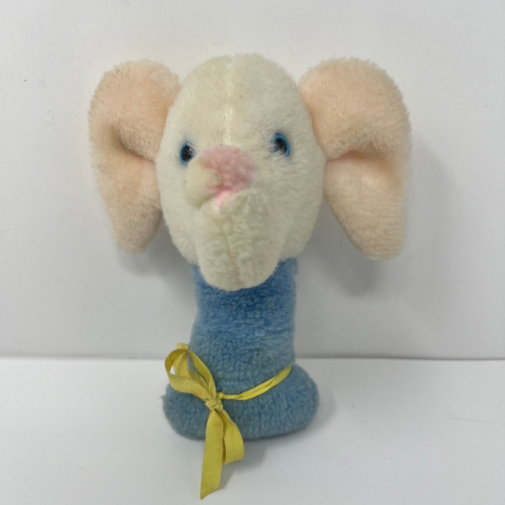 Eden Elephant‎ Plush Rattle Blue White Soft Baby Toddler Nursery Toy 6" 80's